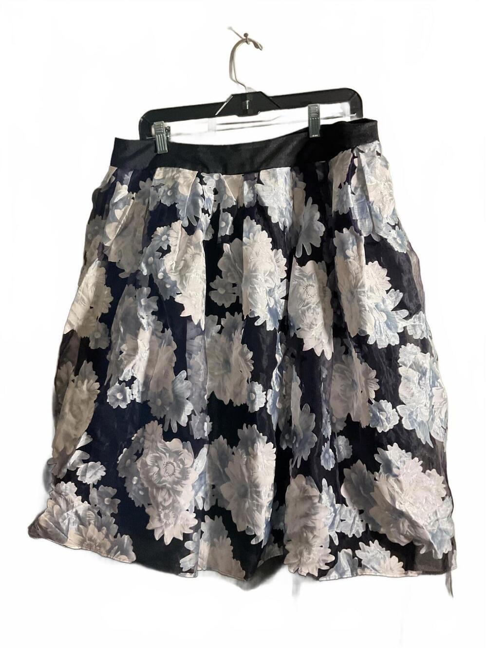 Elle Black Navy Gray and White Floral Midi  Party Holiday Tutu Skirt Size 16